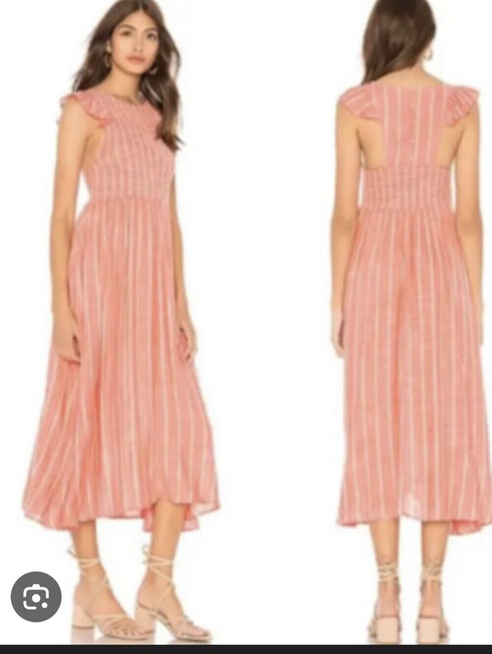Free People Butterfly Coral Pink Striped Smoked Midi Dress Size S
